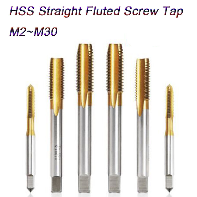 Grifo de tornillo de máquina métrica HSS, punto en espiral de mano recubierto de Ti, 4 flautas rectas, rosca de enchufe, rodamiento de acero, M2, M24, alta velocidad