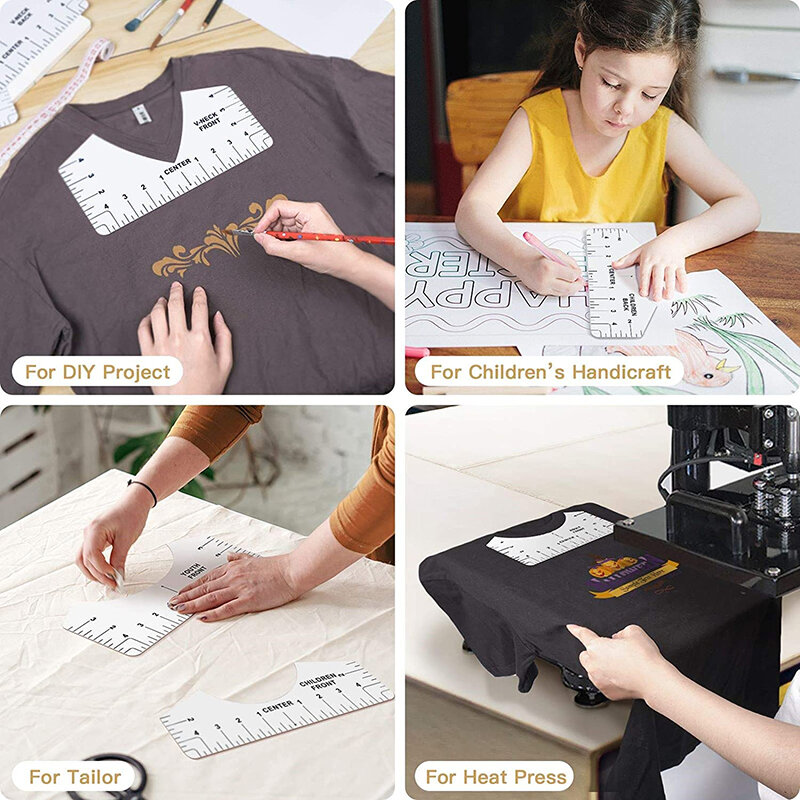 9Pcs Summer T-Shirt Alignment Ruler Centering Printing Alignment Making Center Design Round Neck T-Shirt Tools for Adult Youth