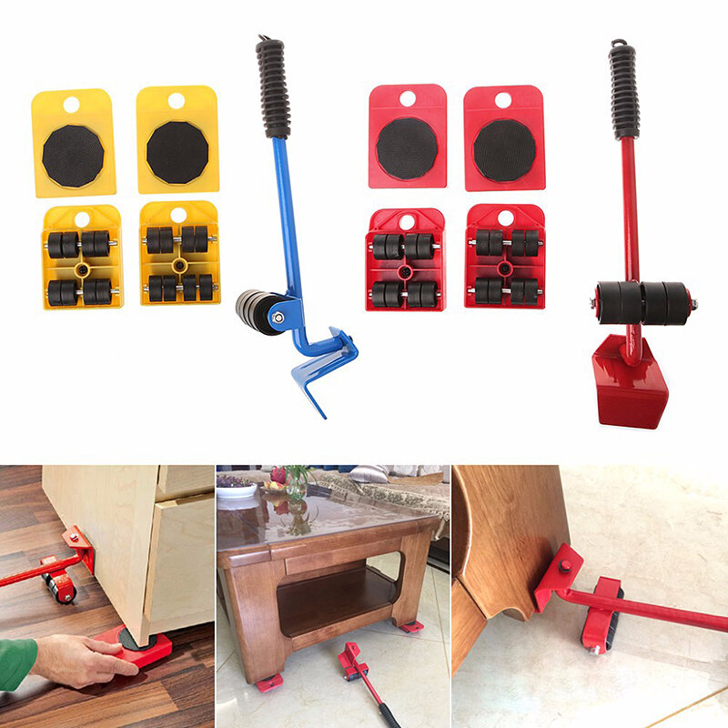 5 unids/set de herramientas de manejo de muebles 4 rodillos de Mover + 1 rueda de transporte elevador de mano del hogar herramienta de Mover para Dropshipping