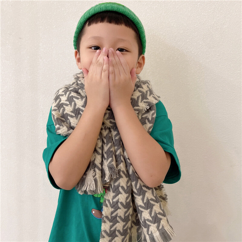 Детский кашемировый шарф с рисунком «гусиные лапки»