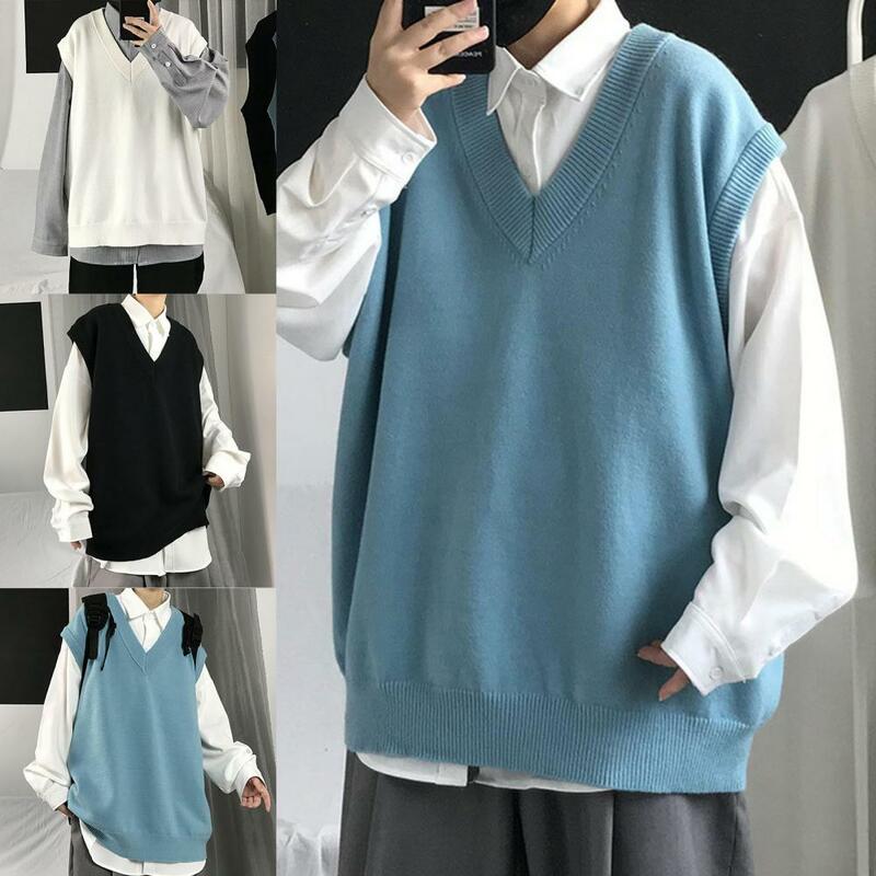 メンズノースリーブセーター,Vネック,無地,スクール用スプリングセーターセーター