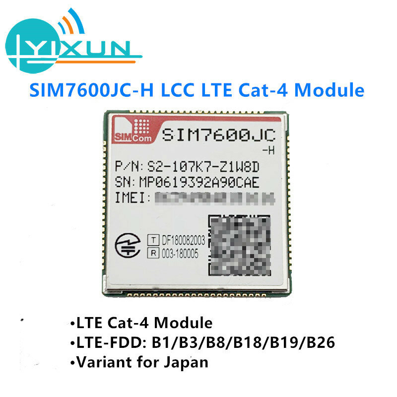 日本語、150mbps、downlink、50mbps、アップリンク、LTE-FDD、b1、b3、b8、b18、b19、b26、SIM7600JC-H用のsicomlcc lte cat4モジュール