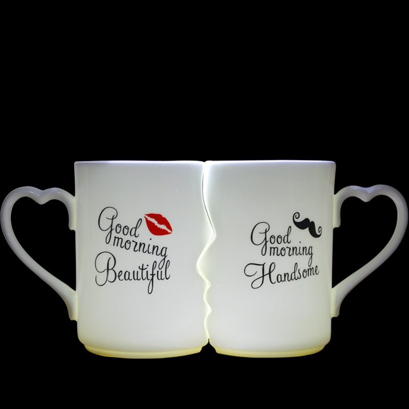 2Pcs Set China Ceramic Couple Cup Lover Kiss Mug Valentine's Day Wedding Birthday Gift In Gift Box Milk Coffee Mugs