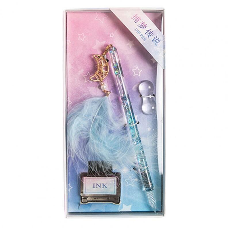 1Set Signature Pen Dream Catcher Stationery Pen End Handmade Glass Crystal Dip Pen with Ink Gift Box Set