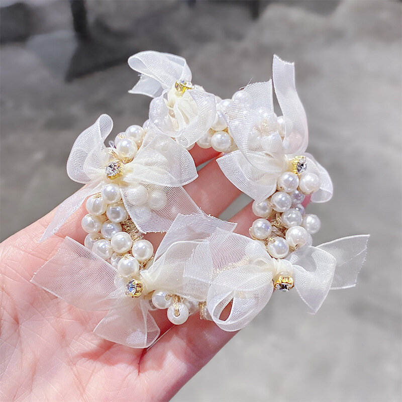 Ruoshui – bandeau élastique en dentelle avec perles pour femme et fille, chouchous élégants avec nœud papillon, accessoires pour cheveux, couvre-chef avec bande en caoutchouc