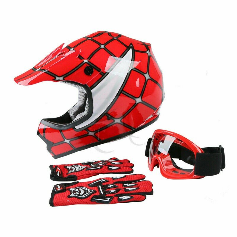 Motorcycle DOT Youth Kids Helmet Red Net Motocross Off-Road Helmet Goggles+Gloves gifts Kids Cycling casco moto Sports Safety