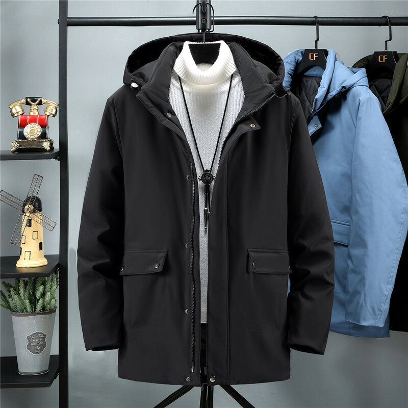 Mens Clothing Autumn Winter Hat Detachable Jacket Simple Solid Thicken Parkas Cotton Padded Warm Unloading Outerwear Male Coats