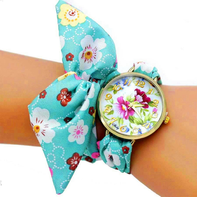 Женские наручные часы Shsby с цветочным принтом, модные женские наручные часы, часы из шелковистой шифоновой ткани, милые наручные часы с браслетом для девушек
