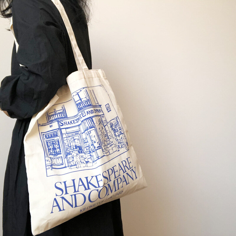 Bolso de hombro de lona para mujer, bolsa de compras de tela de algodón con estampado de ladrillo, para comestibles y libros