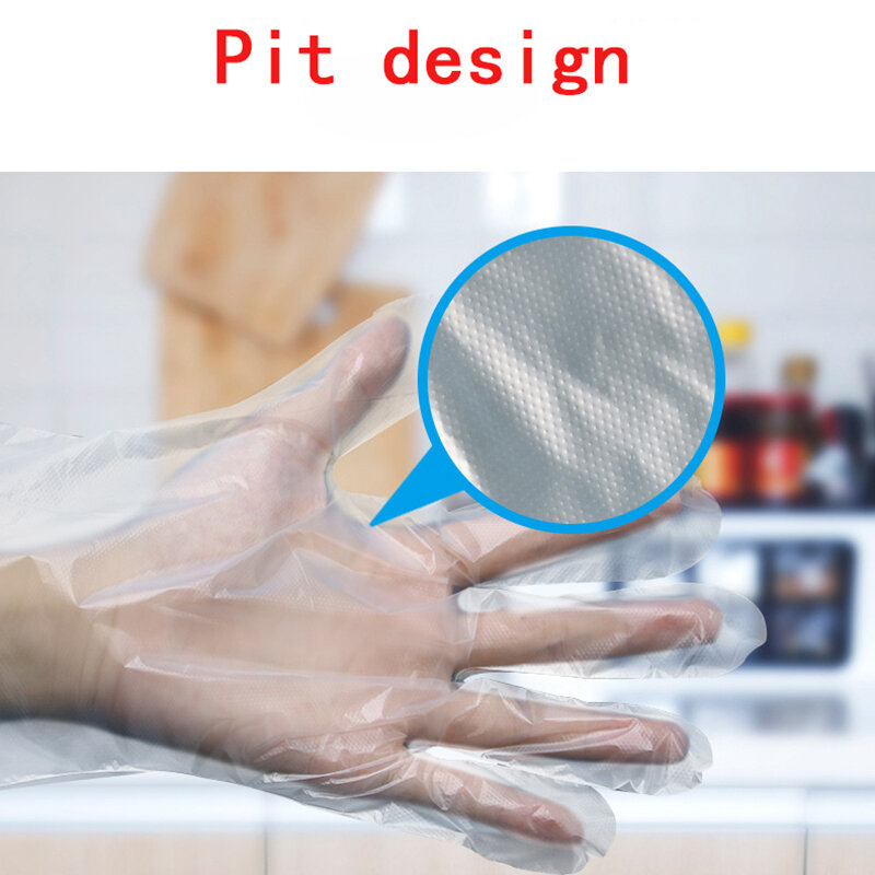 Guantes PE 100-500 unids/caja guantes desechables Industrial de alimentos translúcido guante de plástico PE para guantes de nitrilo