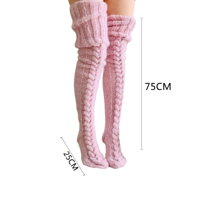 Pink Warm Thigh High Socks For Ladies Girls New Fashion  Knee Socks Women Winter Sexy Knitted Long Socks Women Long Stockings