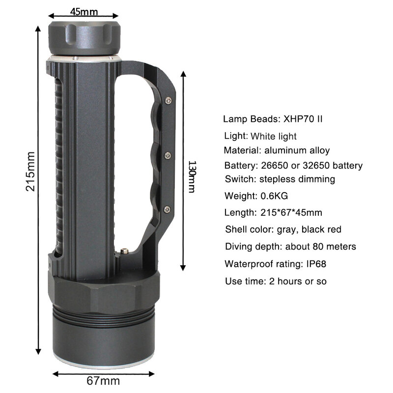 مصباح غوص LED محمول XHP70.2 ، مصباح يدوي للغوص تحت الماء ، 100 متر ، مقاوم للماء ، تكتيكي ، صيد بالرمح ، XHP70 ، 32650 ، 26650