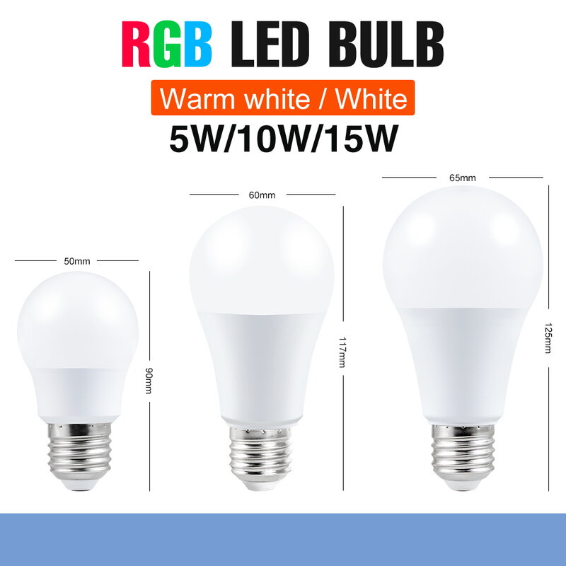 IR 원격 2835 SMD RGB 전구, 밝기 조절 가능 홈 데코 램프, E27 매직 전구, 다채로운 LED 램프, 16 색, 220V, 5W, 10W, 15W