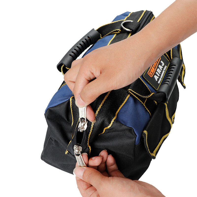 AIRAJ-Bolsa de herramientas de 13 pulgadas, bolso de mano de boca ancha con bolsillos interiores para almacenamiento de herramientas