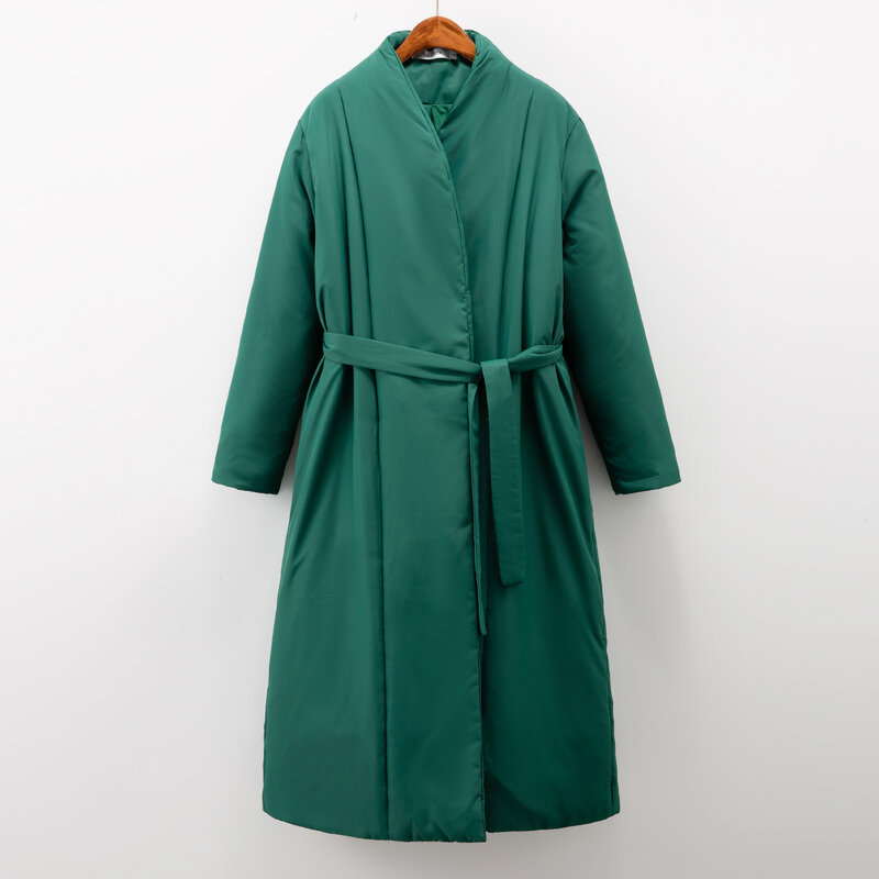 Nuovo Design 2024 donne inverno cappotto spesso Parka caldo impermeabile Maxi piumino lungo con cintura capispalla Casual oversize