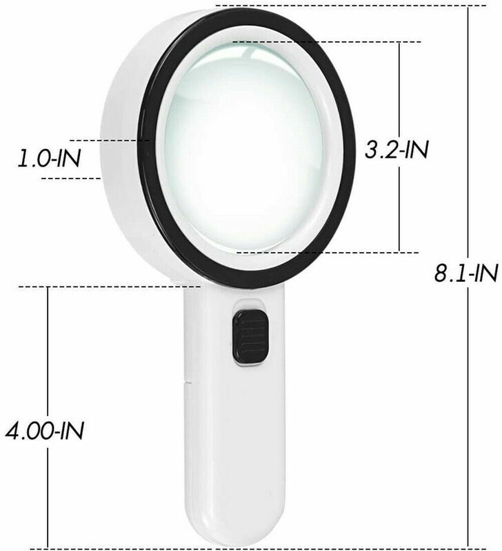 D2 Handheld Magnifying Glass w/ 12 Bright LED Light Illuminated Magnifier Book Reading Light Torch Lamp Night Light Flashlight