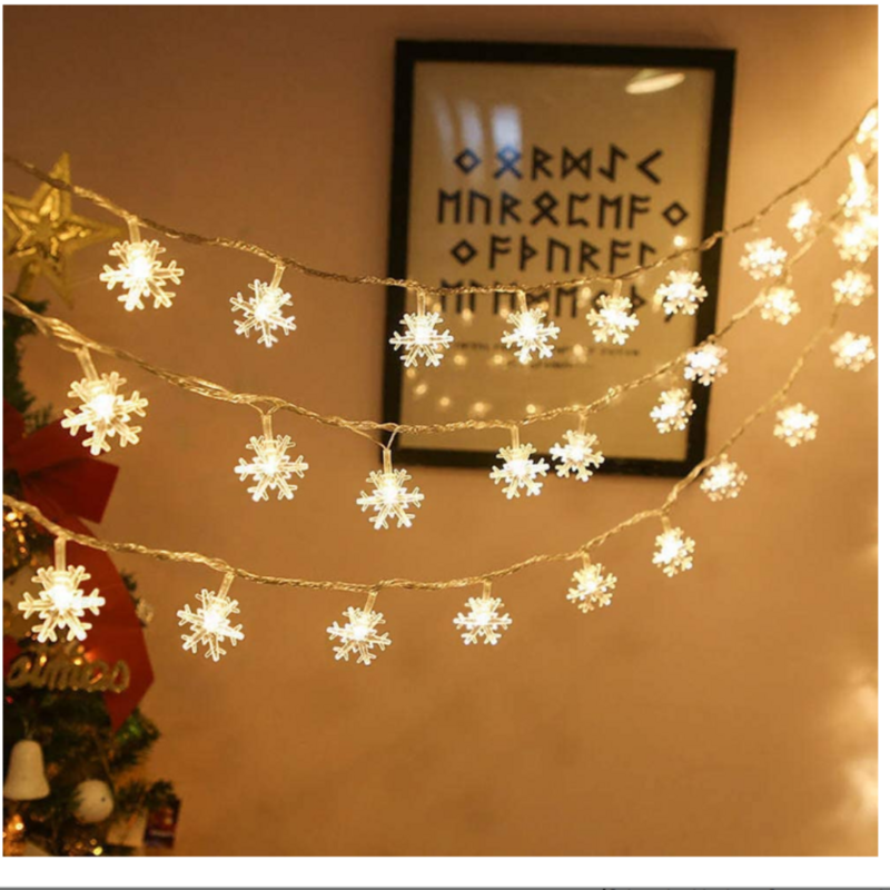 Christmas LED Lights 16.5ft 40 LED Snowflake String Lights Christmas Decorations 2022 Light Strips Battery Operated Fairy Lights