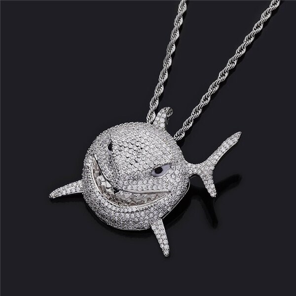 Colgante de lujo con diamantes de imitación de tiburón para hombre y mujer, accesorio de joyería de Hip Hop, regalos de fiesta