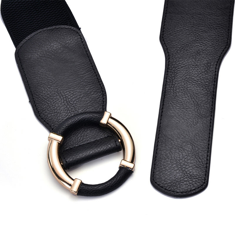 Beltox-Cintos elásticos de cintura elástica feminina com fivela circular dourada, cinto largo envolto