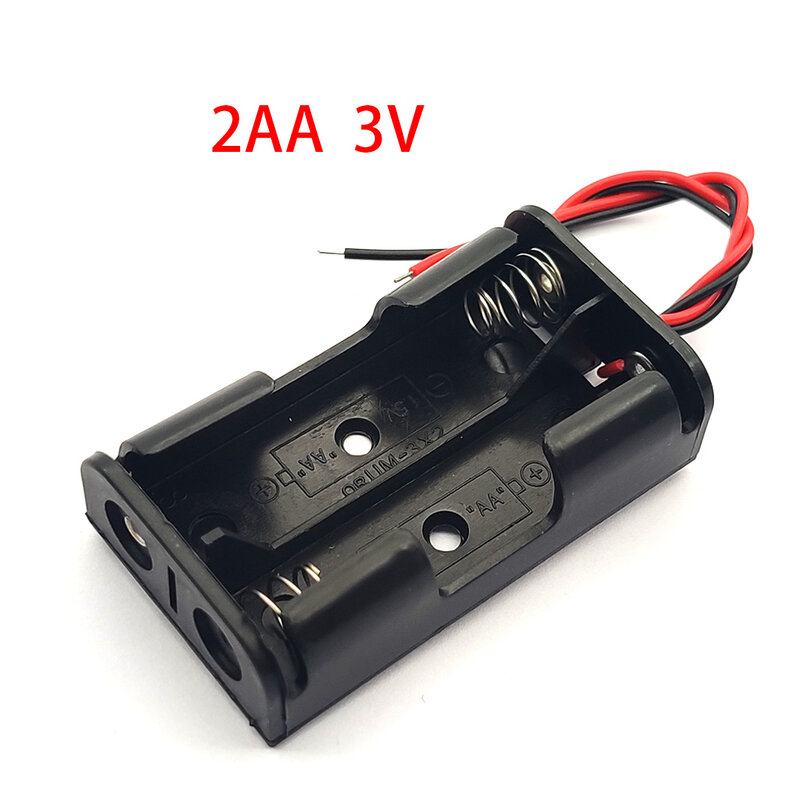 2 x soporte de batería AA de 1,5 V, 2 pilas AA, caja negra con cables de 3V