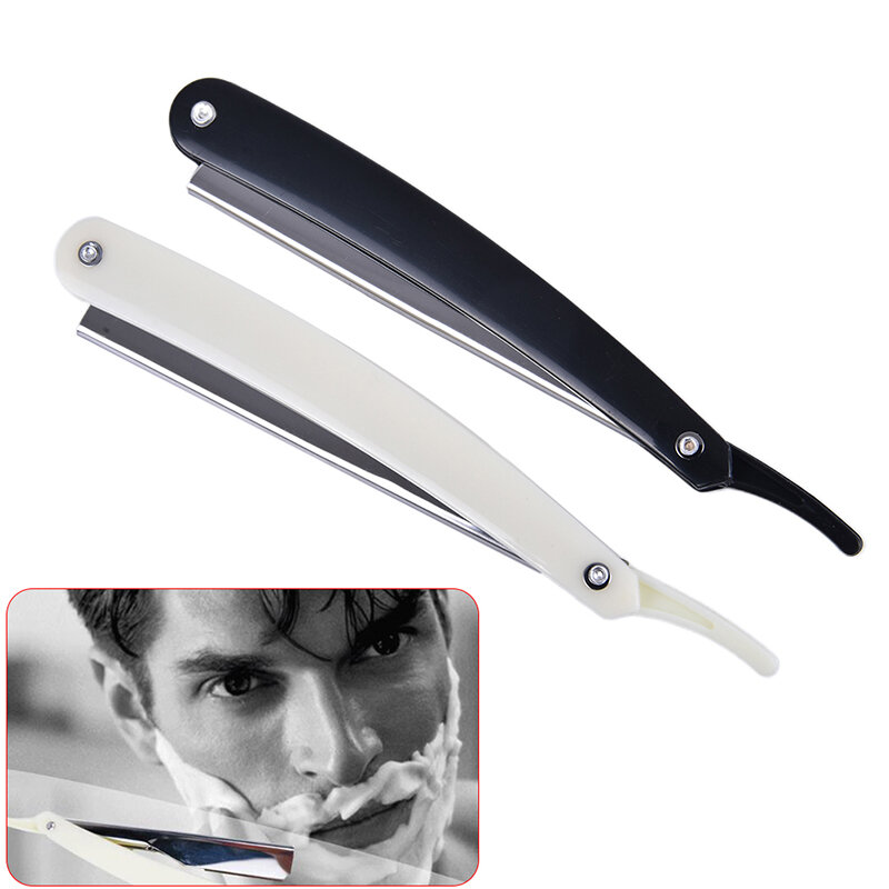 Rasoir à cheveux en acier inoxydable pour hommes, couteau de rasage pliant, support de rasoir droit, outils de barbier, phérique, noir antique