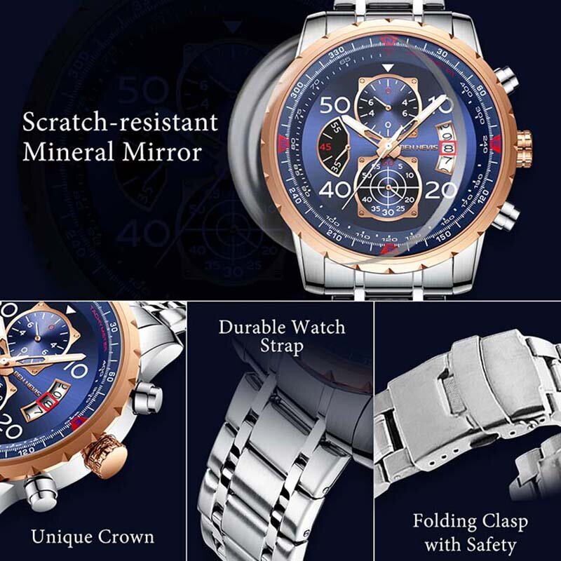 Top Brand New Full Gold ze stali nierdzewnej zegarki z datą szkło automatyczny zegarek moda wodoodporny męski zegarek sportowy QW015