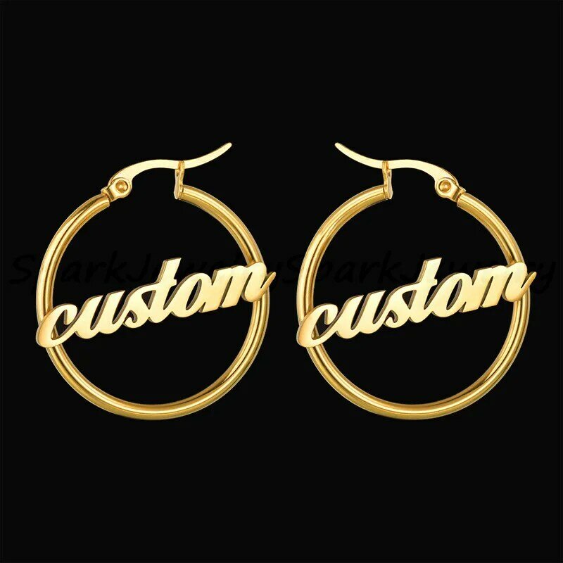 UZone 1 Pair Stainless Steel Custom Name Hoop Earrings Personalized Letter Circle Earring For Women Girls Birthday Party Jewelry