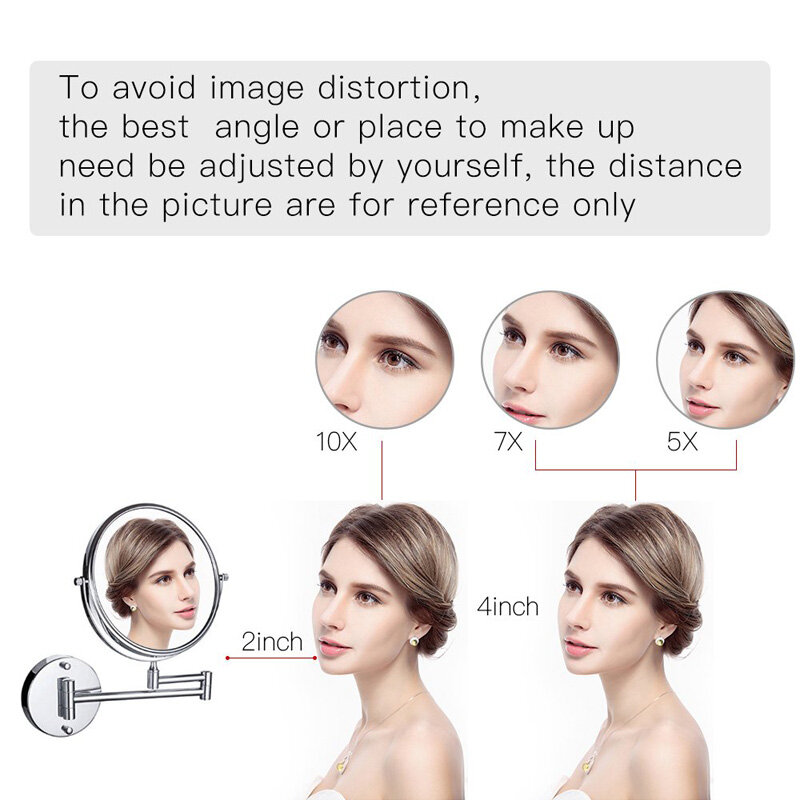 8 Inch Wall Mount Makeup Mirror 3X/5X/7X/10X Magnification Vanity Swivel Extendable Two-Sided Mirrors for Bedroom Bathroom Hotel