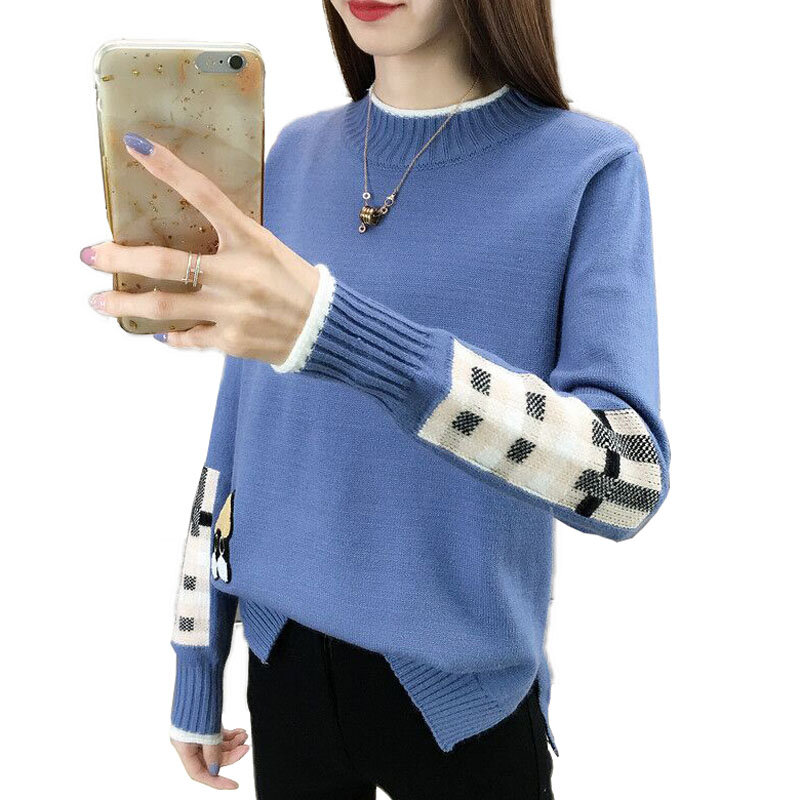 Sweter Pullover Wanita 2021 Sweter Wanita Musim Gugur dan Musim Dingin Baru Atasan Rajutan Remaja Gaya Korea A07 Kuning Biru Putih