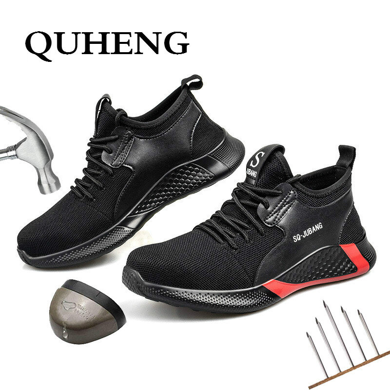 Quheng puncture proof botas confortáveis sapatos industriais de aço toe sapatos de segurança de trabalho casual respirável tênis de segurança