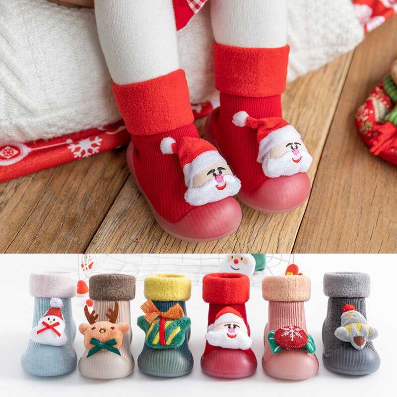 Nowe buty dziecięce jesienne zimowe świąteczne buty z podeszwą maluszek niemowlęcy antypoślizgowe buty frotte pogrubione 3D śliczne buty dla małego dziecka
