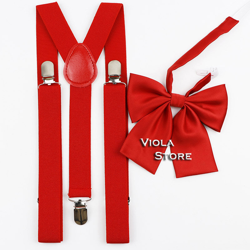 Conjunto de uniforme con tirantes y pajarita para mujer, 2,5 cm, rojo, azul, escolar, Cosplay, para fiesta