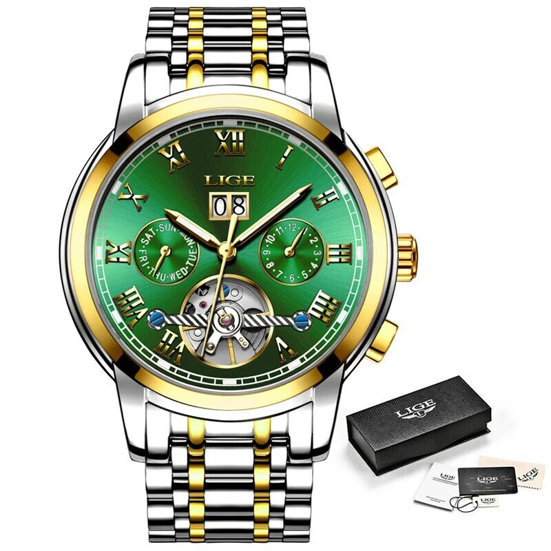 Relógios dos homens lige marca superior de luxo negócios schoolboy automático relógio mecânico esportes relógio masculino militar à prova dmilitary água