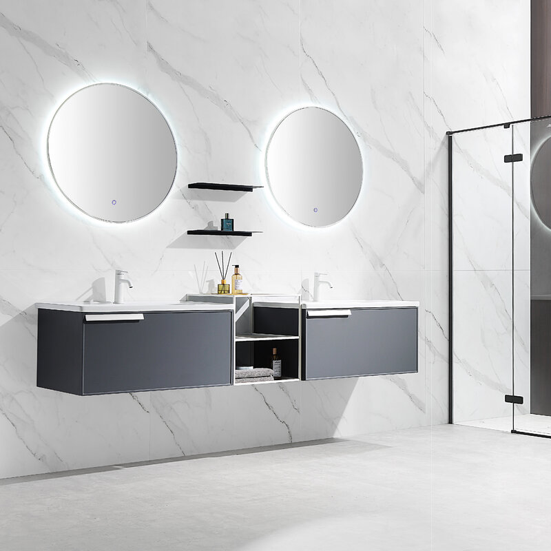 Meuble de salle de bain moderne et simple, panneau de roche léger de luxe, combinaison de toilette simple, lavabo, lavabo, miroir intelligent, salle de bain