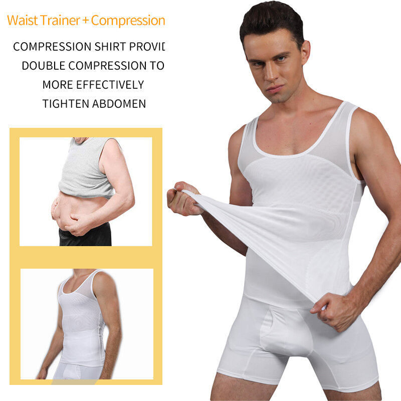 Mens Body Shaper Tummy Slimming Sheath Abdomen Shapewear Compression Shirts Gynecomastia Corset Waist Trainer Belt Fitness Tops