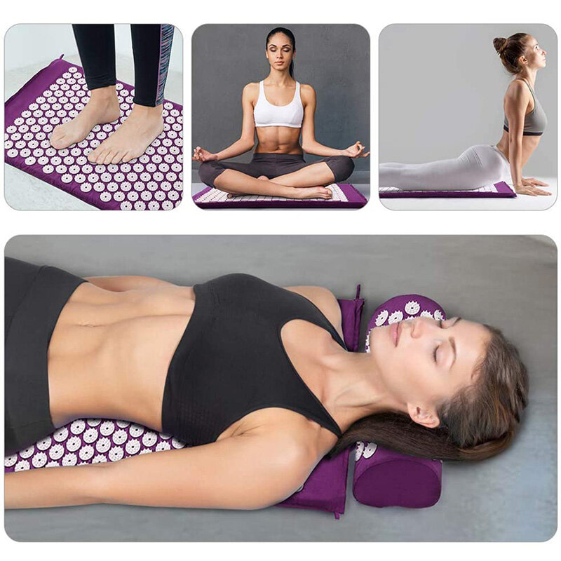Acupressure massagem mat, aplicador para o pescoço, pé, yoga, com agulha, almofada traseira