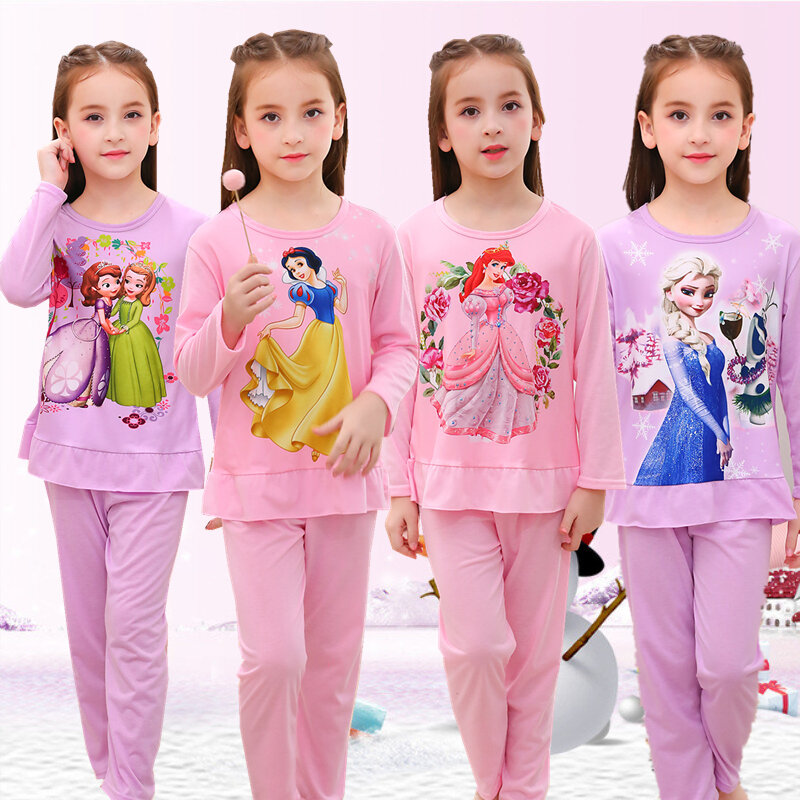 Crianças meninas pijamas conjuntos de roupas elsa anna dos desenhos animados outono roupa de dormir do bebê sleepwear adolescente crianças pijamas pijamas homewear ternos 3-13y