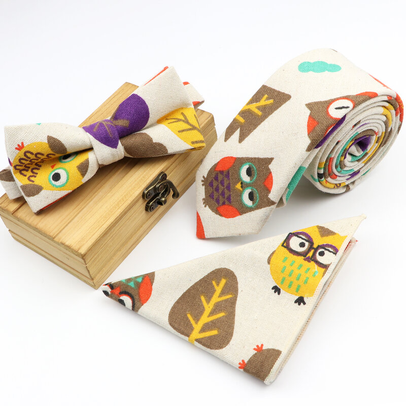 Costume 3 pièces motif dessin animé de Fruits et animaux, ensemble carré de poche, cravate de fête, accessoire mouchoir papillon