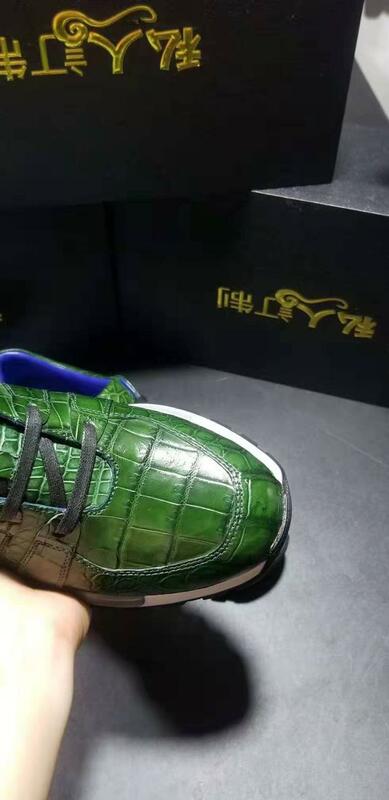 100% Genuine real crocodile skin men shoe matt green colors crocodile belly skin men fashion sport leisure shoe