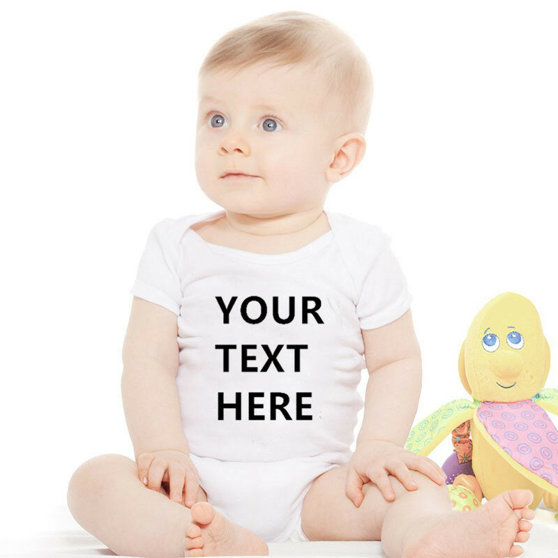 YOUR TEXT HERE Baby Romper Customize Newborn Baby Boy Girl Onesie Cotton Short Sleeve Infant Baby Clothes
