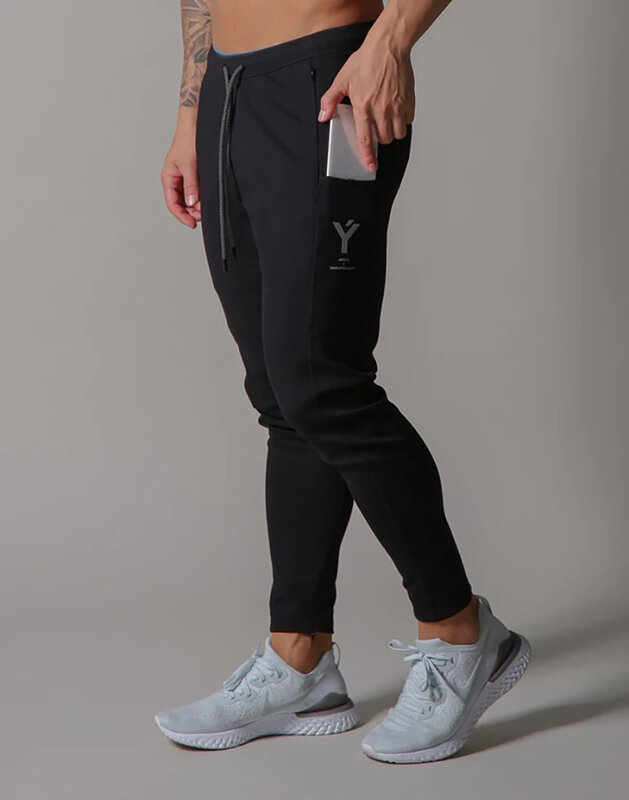 2023ชายกีฬา Slim Fitness กางเกงจ๊อกกิ้งผู้ชายกางเกงรัดรูปผ้าฝ้ายแฟชั่นผอมเท้าซิป Sweatpants