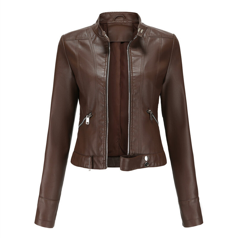 Новинка 2021 Высококачественная тонкая женская кожаная куртка на весну и осень тонкая маленькая куртка женская мотоциклетная куртка