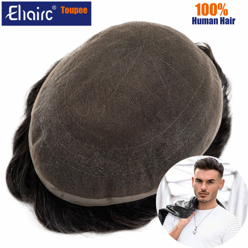 男性のためのフルレースベースウィッグ、通気性のある髪の毛の袖、フランスの髪の交換、6インチ、快適