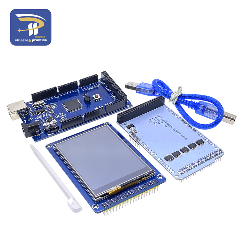 3.2 "Tft Lcd Touch Kleurenscherm Module + 3.2 Inch Shield Adapter Board + Mega2560 Mega 2560 R3 CH340 met Usb Voor Arduino Kit