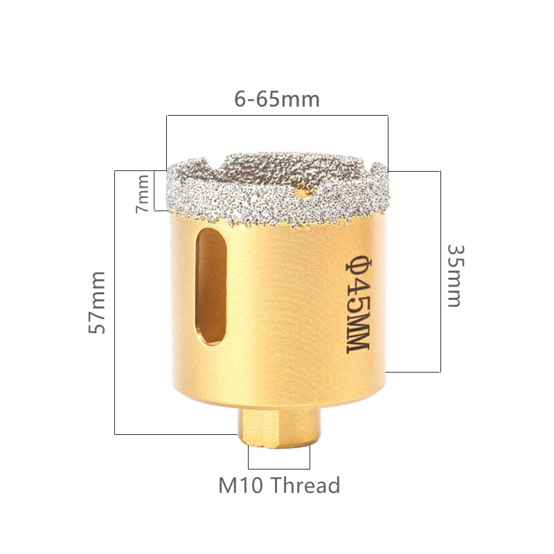 Spedizione gratuita 6-68mm 1PC M10 Thread Dry Vacuum brasato Diamond Drilling Core Bit sega a tazza per piastrelle di ceramica punte per trapano in marmo di granito