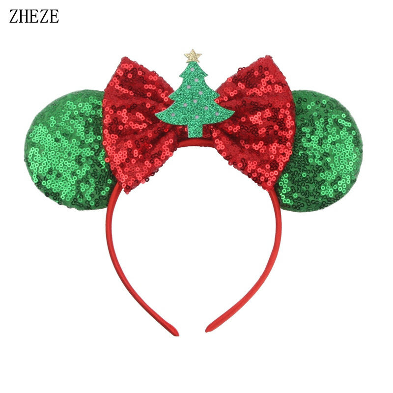 Новое поступление, праздничная повязка на голову с блестящими ушками мыши, Рождественский клетчатый Блестящий бант, аксессуары для волос для женской вечеринки «сделай сам»