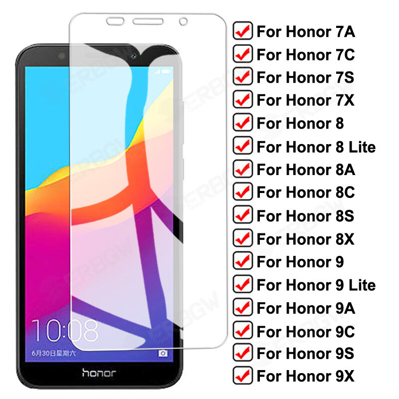 Kaca Tempered Anti Pecah 9H untuk Huawei Honor 7A 7C 7S 7X 8A 8C 8S 8X Film Pelindung Layar untuk Honor 9A 9C 9S 9X 8 9 Lite Kaca