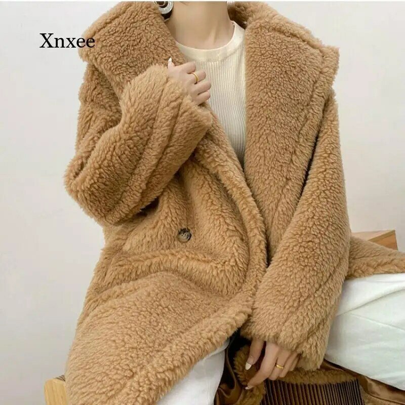 2021 Women's Winter Faux Fur Warm Pure Color Long Jacket Long Sleeve Women's Thicken Jacket Casual Loose Oversized Outerwear