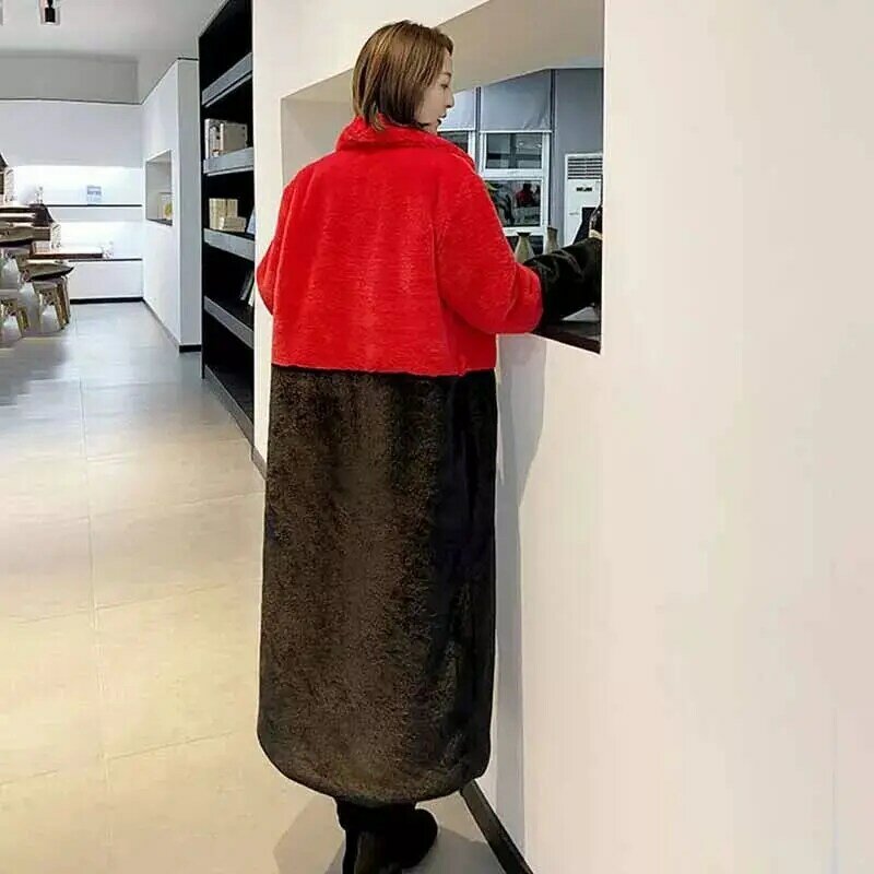 Zimowe futro puszysta kurtka plus rozmiar s-5xl kontrast kolor fałszywy płaszcz z norek dla kobiet długie grube ciepłe płaszcze