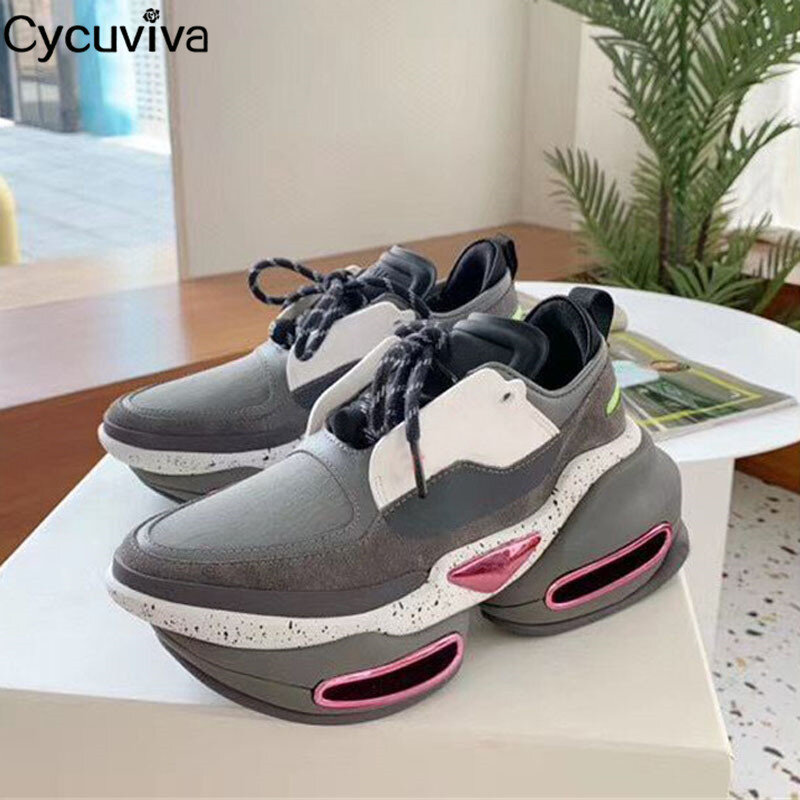 Designer Platform Sneakers Woman Lace Up Flat Casual Shose Autumn Runway Daddy Shoes INS Increased Height Trainers Shoes Woman